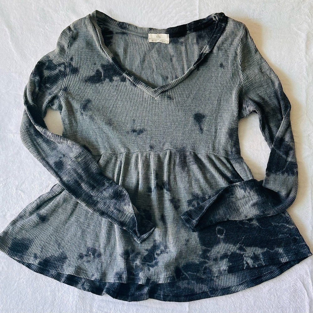 Anthropologie Women's TLA Tie Dye Peplum Long Sleeve Size Small